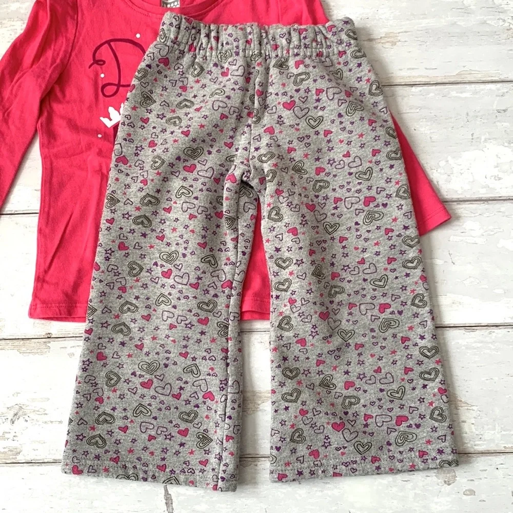 Old Navy 2T Girls Fleece Sweatpants Hearts Print & Pink Long Sleeve Shirt Size 2